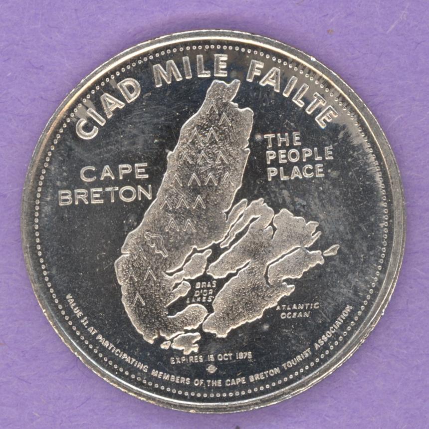 1975 Cape Breton Nova Scotia Trade Token or Dollar Map of Island MacPuffin
